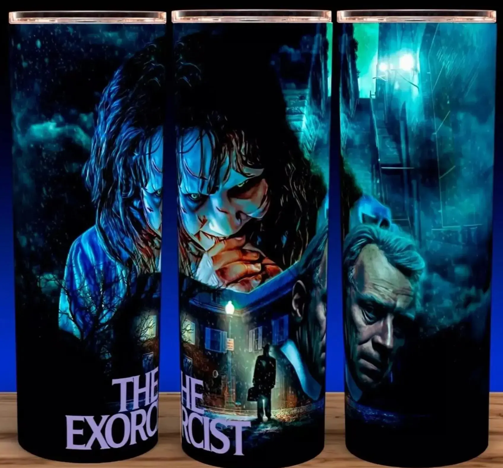 The Exorcist 70s Horror Movie 20oz Stainless Steel Tumbler with Slide Closure Lid, Suitable for Coffee, Milk, Beer Drinks