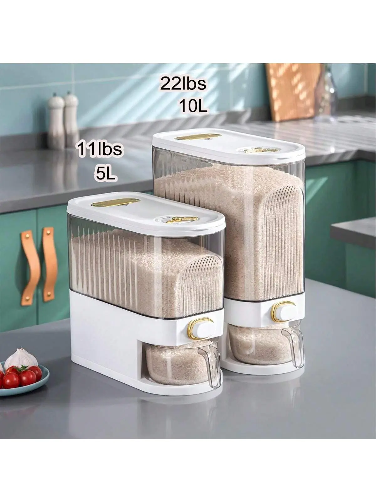 1pc Rice Bucket With Measuring Cup, Large Capacity Cereal Storage Container, Moisture-Proof Insect-Proof Sealed Storage...