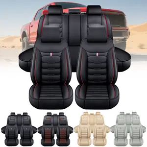 Fits For Ford F150 F250 F350 F450 2009-2023 Car 5 Seat Covers Set PU Leather Non-Slip, Cloth Side Full Surround Design, Vehicle Auto Interior Decoration Accessories