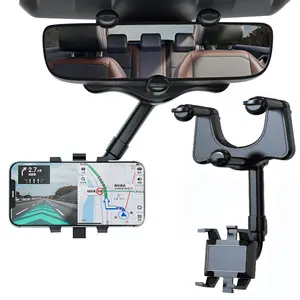 Phone Holder 360° Rotated Rear View Phone Holder, Rearview Mirror Car Phone Mount, Retractable Strong Grip Durable Car Phone Holder