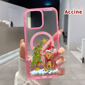 Magnetic Soft Case for iPhone 17 15 16 14 Pro Max 13 12 11 XR XS Plus E Doggy Christmas Delight Pattern Shockproof ultra-thin Silicone Crystal Transparent Protective Cover Supports Wireless Charging