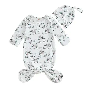 Ma&Baby Newborn Infant Baby Boys Girls Knotted Gown with Hat Mallard Duck Hunter Sleeping Bag Swaddle Set Blanket