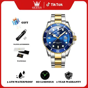 OLEVS Luxury Watches for Men Big Face Stainless Steel Business Dress Analog Quartz Watch with Day Waterproof Luminous Mens Wrist Watch 5885