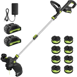 20V Cordless String Trimmer, Two 2.0Ah   with  Charger, 12'' Grass  with Auto Line Feed, 3-in-1 Electric Lawn Mower Grass Trimmer&Edger Lawn Tool with 8 Lines for Yard, Garden