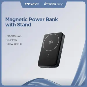 CCC Certified Pisen High Power Box 30W 10000mAh Power Bank QI2.0 Magnetic Wireless Fast Charging USB-C Power Delivery Power Bank with Stand, Magsafe-Compatible for iPhone 17/16/15/14/13/12 Series Compact Smartphone