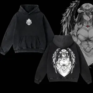Retro Vintage Limited Edition Albedo - Overlord Anime Double Printed Oversize Lightweight Acid Washed Graphic Hoodie, Gift For anime lover Clothes Cotton Hoodies TSN