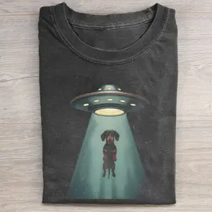 Dachshund UFO T-shirt, Vintage 90s Dog Meme Graphic Tee, Animal Lover Gift, Unisex Fit Design, Gift for Men and Women