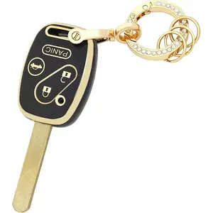 Fob Cover for Honda with Keychain Soft TPU Car Shell Case Protector Compatible with Honda 2003-2012 Accord / 2006-2013 Civic EX / 2009-2015 Pilot /2005-2006 CR-V (Black)