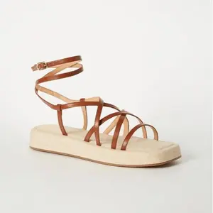 JUST FAB Women's Casual Adjustable Buckle Gladiator Platform Sandals - Strappy Ankle Wrap, Comfortable Women's Shoes