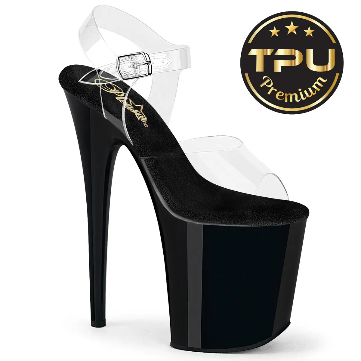 Women's Chunky Platform Sandals with Transparent TPU Upper, 8" High Heel, Includes Comfortable Insoles & Protectors, High Heels, Comfortable Heels