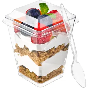 50 Pack 5 Oz Plastic Dessert Cups with Lids and Spoons, Banana Pudding Cups with Lids Mini Dessert Shooters for Party Individual Yogurt Parfait Jello Fruit Trifle
