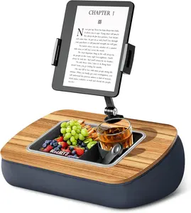 Lap Beanbag Tablet Pillow Stand,Adjustable iPad Holder with Snack Bowl,360 Rotating Clip for 4.7-13" Kindle,Phone,Tablet.Ideal for Hands-Free Reading and Relaxation on Bed,Couch,Recliner,Gray