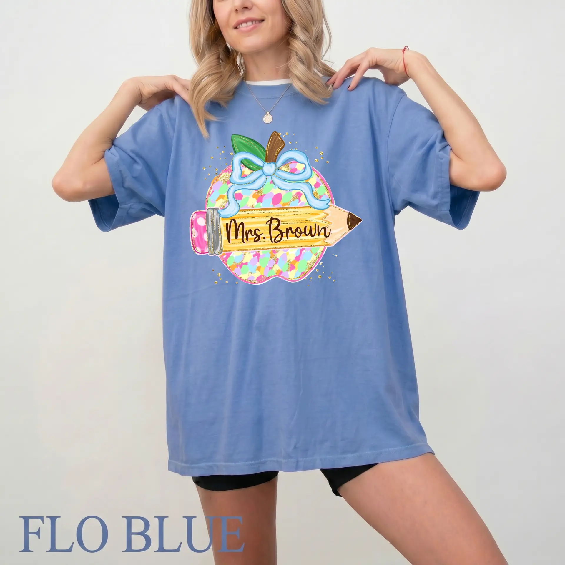 [Pls Note] Custom Comfort Colors Name Teacher Shirt, Custom Yourself, Cute School Tee, School Vibes Shirt, Coquette Floral Shirt, First Day Of School, Pencil School