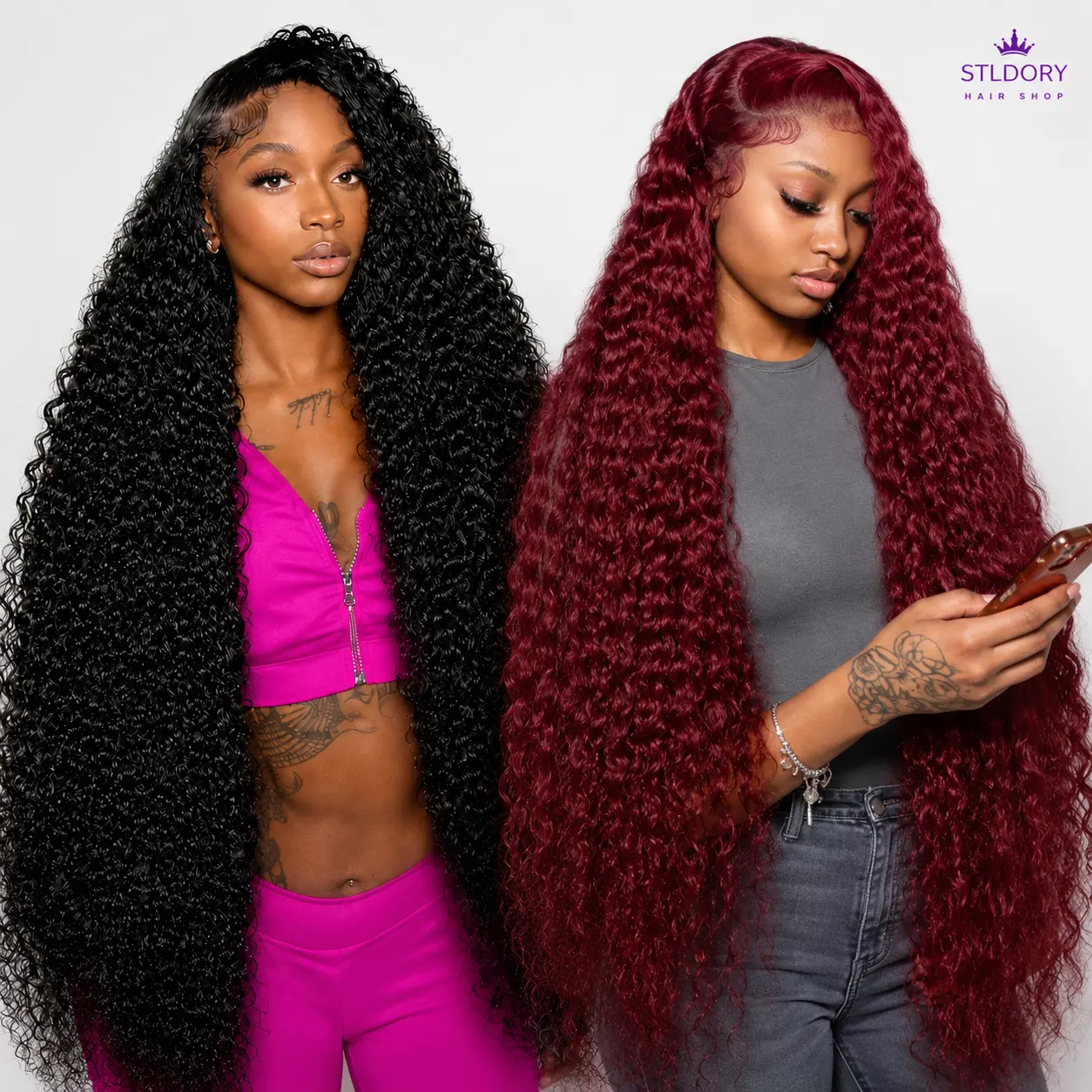 STLDORY Deep Curly 13×4 HD Lace Front Human Hair Wig 22-30 Inch Pre Plucked Natural Hairline Full Volume Curly Lace Wig for Women Daily Wear