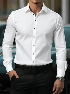 Men's Formal Dress Shirt, Collared, Non-See-Through Smooth Texture, Classic Pointed Collar Business Shirt, Machine Washable Office & Party Blouse, All-Season Formal Attire for Men (White), Business Casual Wear, Stylish Buttonup Front, Long Sleeve