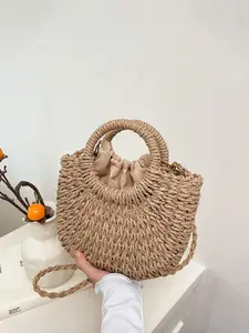 Women's Fashionable Minimalist Casual Vintage Solid-Color Straw Bag Perfect for Daily Commuting, Outings, Travel, and Beach Vacations Essential Women's Shoulder Bag Casual Commuter Bag