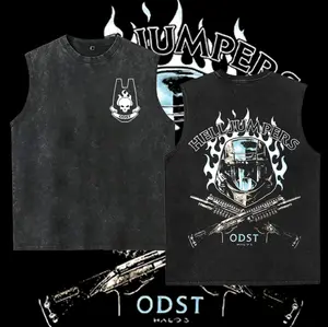 Washable vest Halo 3 ODST Helljumpers Washed  Vintage Oversized Graphic , Back Print Streetwear ,Heavyweight Cotton Unisex Gamer , Sci-Fi Military Armor  Gift