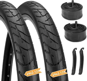 Hycline Cruiser Bike Tires Set, 2-Pack 24/26x2.125 Inch Folding Replacement Bicycle Tires with Inner Tubes & Tire Levers, Wear-Resistant Urban Street Tires for Beach Cruiser & City Commuter Bikes