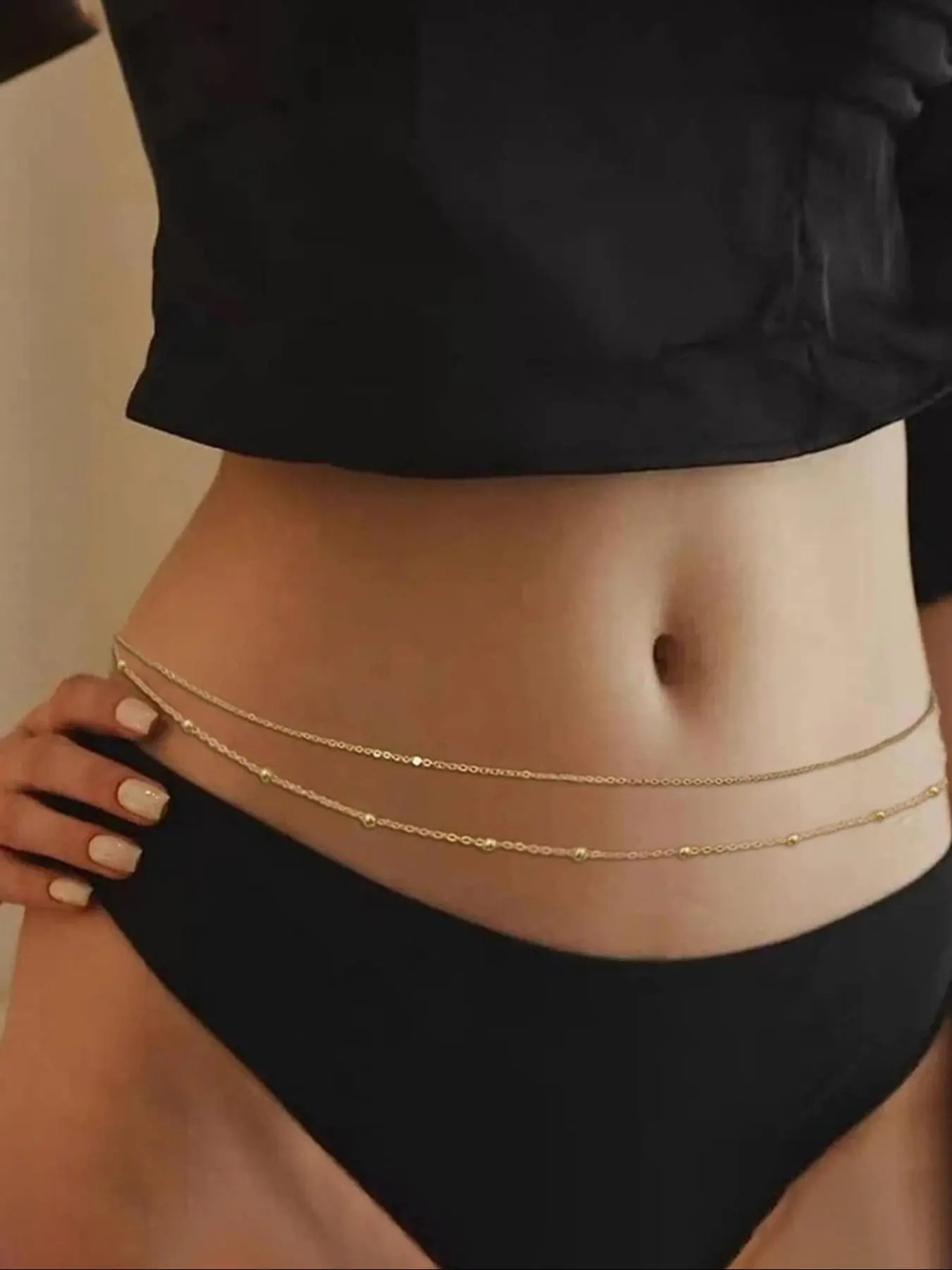 Women's Elegant Minimalist Double Layer Adjustable Waist Chain, Exquisite Trendy Waist Beads Chain, Chic Body Jewelry, Body Jewellery for Party & Daily Decor, Belly Hoops, Body Chains
