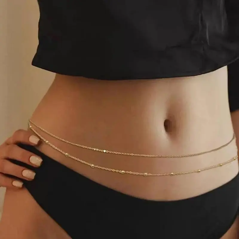 Women's Elegant Minimalist Double Layer Adjustable Waist Chain, Exquisite Trendy Waist Beads Chain, Chic Body Jewelry, Body Jewellery for Party & Daily Decor, Belly Hoops, Body Chains