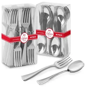160 Pack Silver Plastic Mini Spoons and Forks (4 Inch) – 80 Disposable Tasting Spoons & 80 Appetizer Forks, Mini Utensils for Desserts, Food Samples, Appetizers & Charcuterie Boards