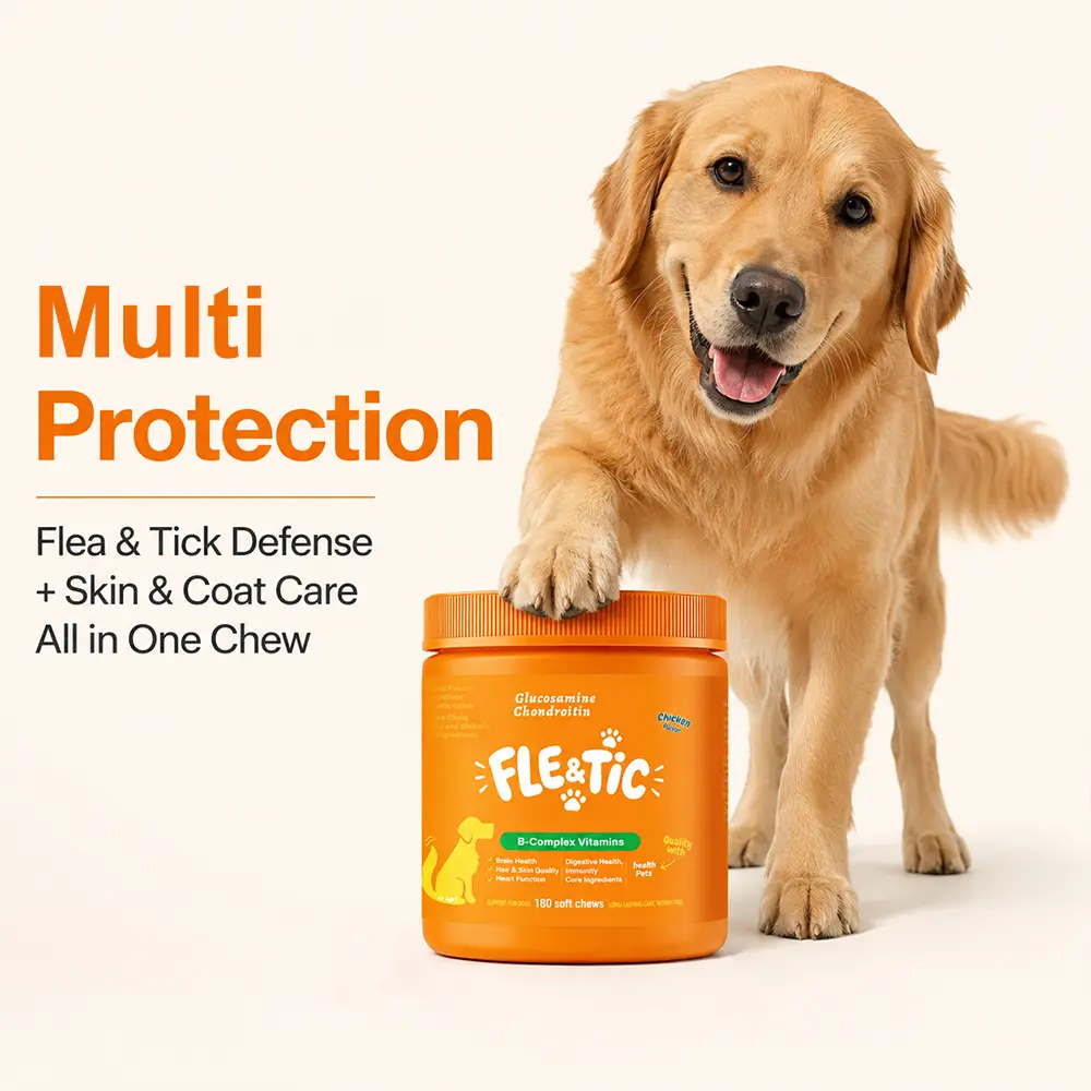 Dog Flea and Tick Prevention Soft Chews - 180 Count All-in-1 Multi-Protection Treats with Glucosamine Chondroitin, Omega 3-6 for Skin and Coat Care