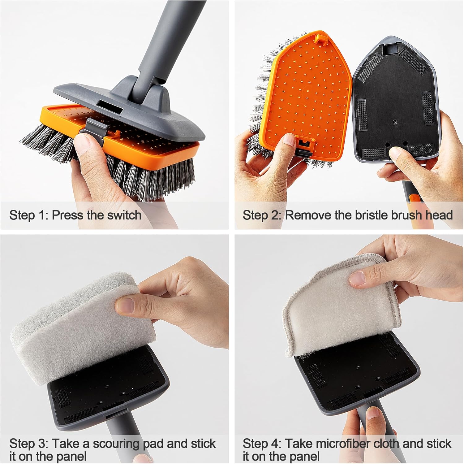 Extendable Tile & Tub Scrubber Brush with 3 Cleaning Heads – Long Handle Bathroom & Kitchen Cleaning Tool