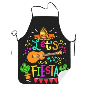 Carnival Celebration Apron, 100% polyester material, vintage style, fabric with slight stretch, printed with patterns for Cinco de Mayo and Mexican festivals, unisex cooking and barbecue accessory