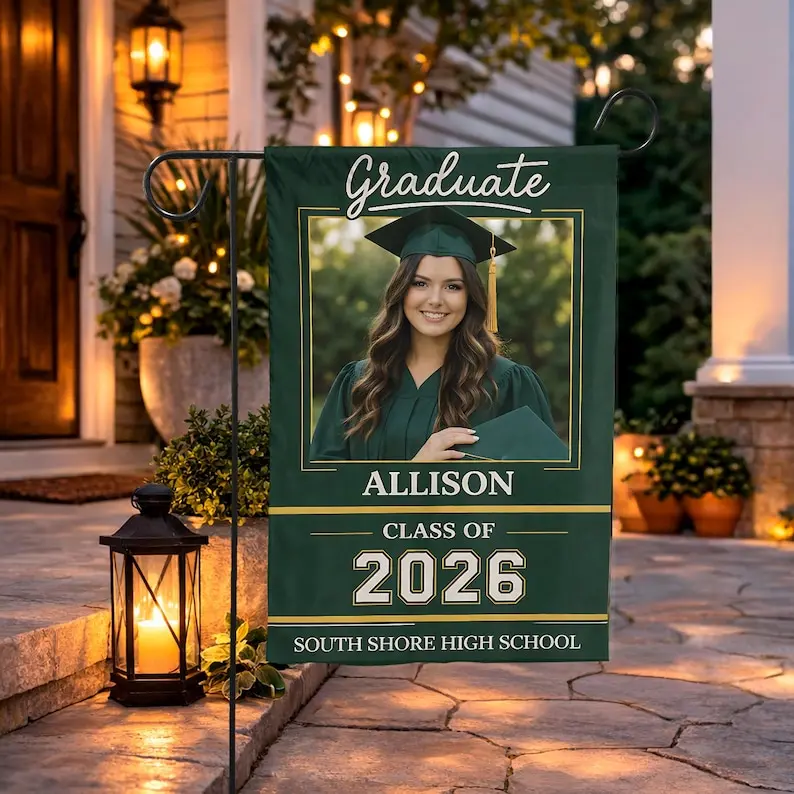 Personalized Graduation Garden Flag, Class of 2026 Custom Photo Grad Yard Flag, Graduate Celebration Flag,Graduation Party Decor
