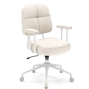 COSTWAY - Leathaire Upholstered Task Home Office Chair with Cushioned Back-Beige