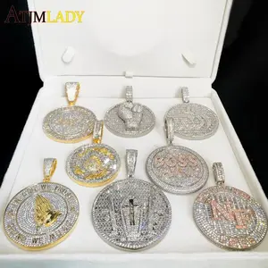 2025 New Iced Out Bling Round Letter Pendant Necklace Full Paved 5A CZ Cubic Zirconia Badge Charm Fashion Hip Hop Men Jewelry