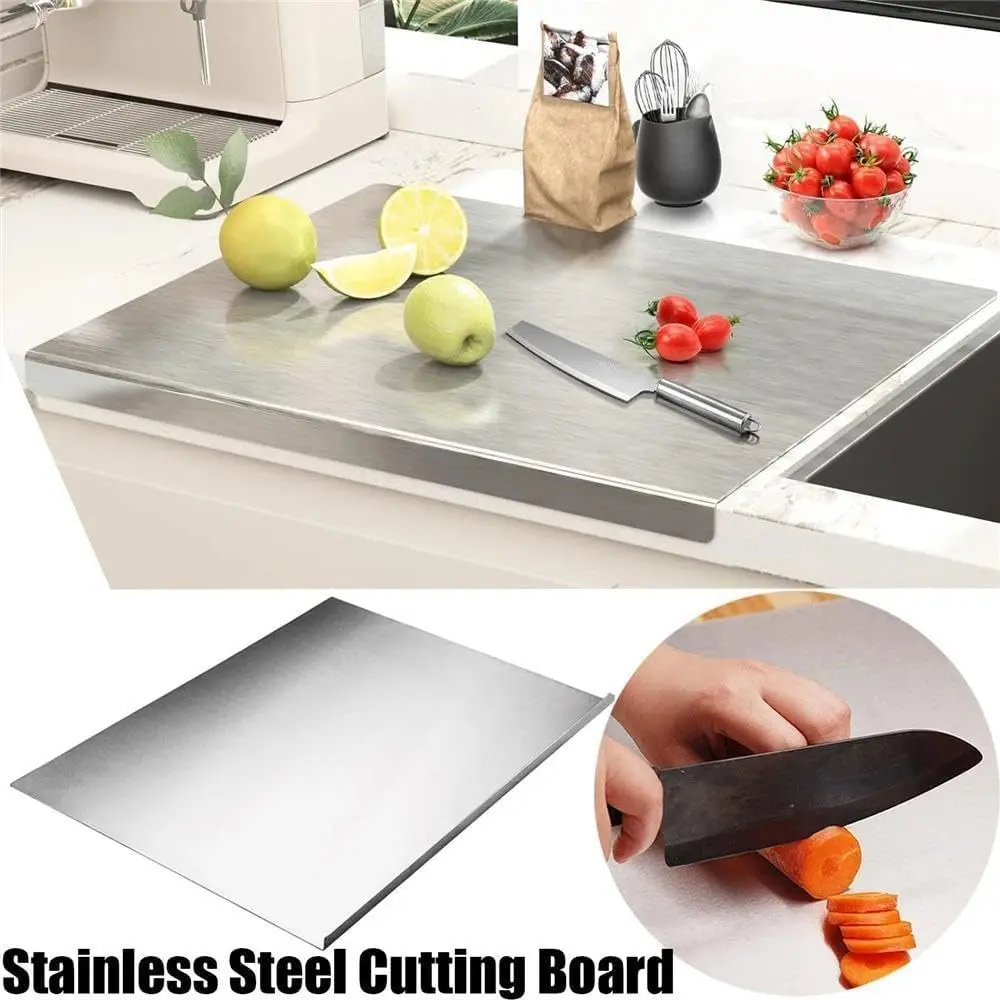 Stainless Steel Rectangular Chopping Board - Antimicrobial Kitchenware for Food Preparation, Durable Metal Board with Non-Slip Base, Heavy-Duty for Meat & Veggies, Ideal for Daily Use & Outdoor, Family Gift