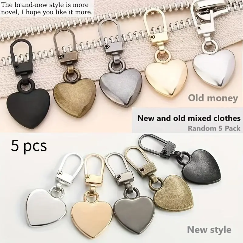 5pcs of multi-functional heart-shaped accessories, New style, with detachable semi-automatic pullers, suitable for replacing zipper pulls on bags, jackets, clothing, boots, as well as pendant zipper pulls and high-end buckle accessories