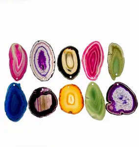 Mixed Colors Craft Agate Slices With Top Drilled Pendant Hole, 10 pieces #5053COHL