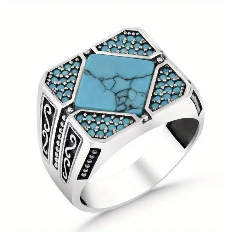 Male Retro Exquisite Turquoise Ring - Simple, Fashionable Daily Wear Costume Jewelry for Wedding Proposals