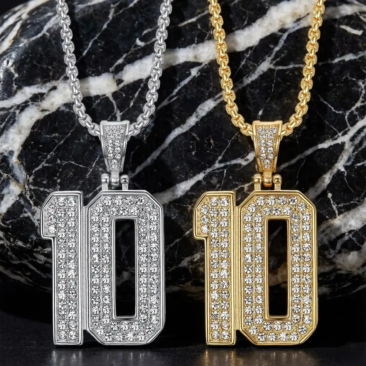 Number 10 Pendant Necklace Hip Hop Jewelry Stainless Steel Gold Silver Rapper Chain Streetwear Accessory for Men Women Daily Gift