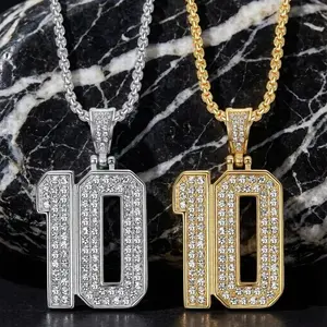 Number 10 Pendant Necklace Hip Hop Jewelry Stainless Steel Gold Silver Rapper Chain Streetwear Accessory for Men Women Daily Gift