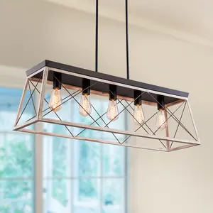 5-Light Modern Farmhouse Chandelier, Vintage Candle White Black Ceiling Pendant Light Fixture for Dining Room Living Room,Bedroom, Kitchen