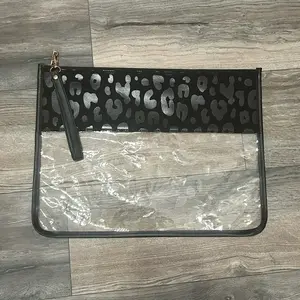 XL Black Animal Print Clear Pouch with Wristlet