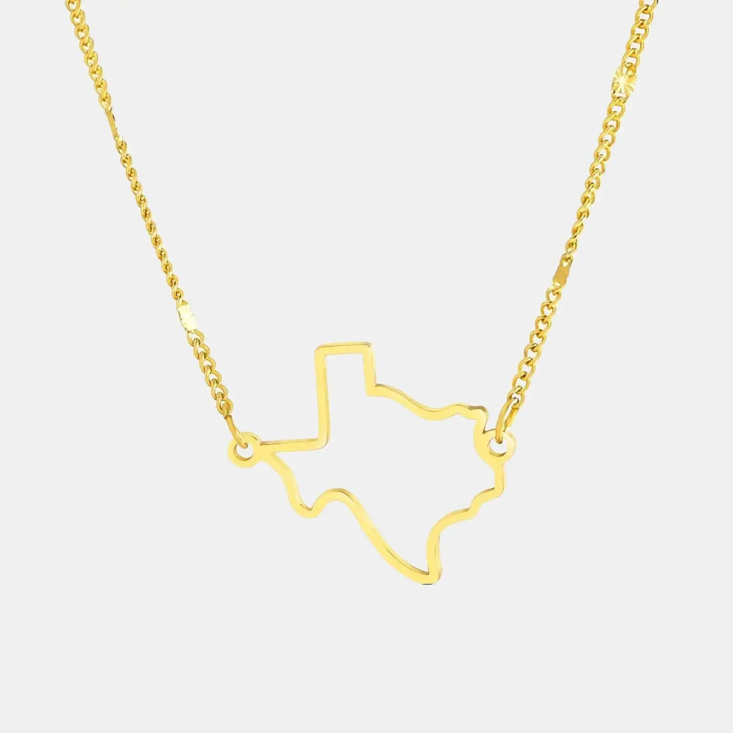 Lone Star Charm Texas Outline Charm Necklace - Gold Hardware Chain, High-Quality Stainless Steel, 45 cm with 5 cm Extension, Durable Tarnish-Proof Unisex Casual Costume Jewelry Accessory, Charm Necklaces, Pendant