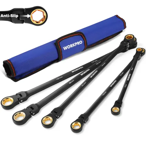 WORKPRO Multifunctional Ratchet Combination Wrenches Set - Heavy Duty Tool, Extra Long Flexible Head, 72-Tooth System Fast Ratch, Metric/1/4–13/16 SAE, Anti-Slip Cr-V Steel, Black Electrophoretic Coating, Rolling Pouch, Mechanic Hand Tool (#toolupgrade)