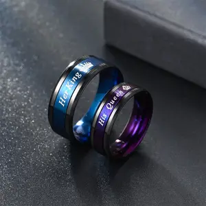 1 PCS Couple Rings Personalized and Stylish with King and Queen Printed Blue Male and Pueple Female Rings Valentine's Day Gift Minimalist Jewelry