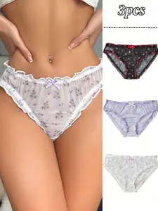 Thin Floral Women's Triangle Panties, Breathable Sweet Cute Ladies Underwear, Home Daily Wear, Fitted All Seasons Briefs Womenswear