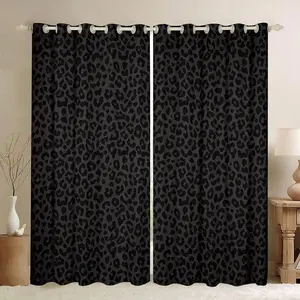 2 pieces of stylish black leopard print curtains with punched holes, made of semi-transparent polyester fabric, suitable for window decoration in home living rooms, bedrooms, balconies, kitchens, studies, and bathrooms, easy to clean.