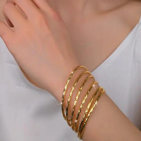 Women's Ethnic Minimal 6-Piece Beaded Stacked Bracelets Set - 18k Classic Design, 6.3cm, Dubai Bride Gift, Middle Eastern Beads, Basic Assorted Mixed Bracelets & Bangles, Accessories Bundle Arm Candy Costume Jewelry Accessory