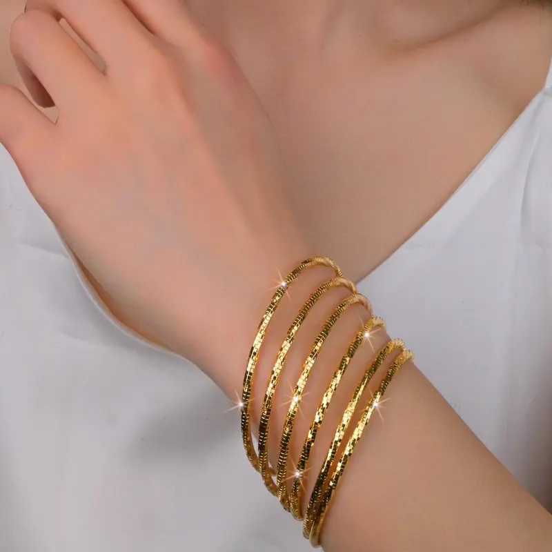 Women's Ethnic Minimal 6-Piece Beaded Stacked Bracelets Set - 18k Classic Design, 6.3cm, Dubai Bride Gift, Middle Eastern Beads, Basic Assorted Mixed Bracelets & Bangles, Accessories Bundle Arm Candy Costume Jewelry Accessory