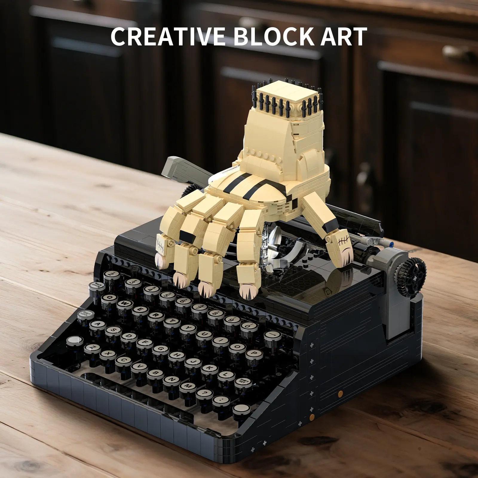 Gothic Style Hand Block Puzzle, Creative Vintage Typewriter Building Blocks Toy, Halloween Decorative Blocks, Christmas Gift, Birthday Surprise