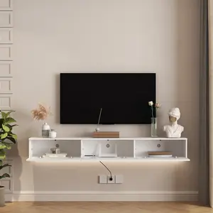 Modern Floating TV Stand Wall Mounted with 16 Color LEDs 69 Inch Entertainment Center for 55 60 65 Inch TVs Sleek Design & Customizable Lighting