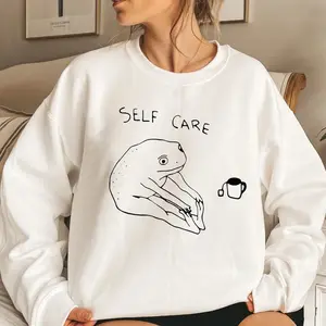 Funny Frog "Self Care" Sweatshirt, Retro Sweatshirt, Cottagecore Frog Sweater, Positive Vibe Sweater, Cute Gift
