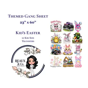 Kids Easter Themed Gang Sheet 23"x30" 12 Kid Size Transfers High-Quality Film Powder & Ink Ready to Press Office Supplies